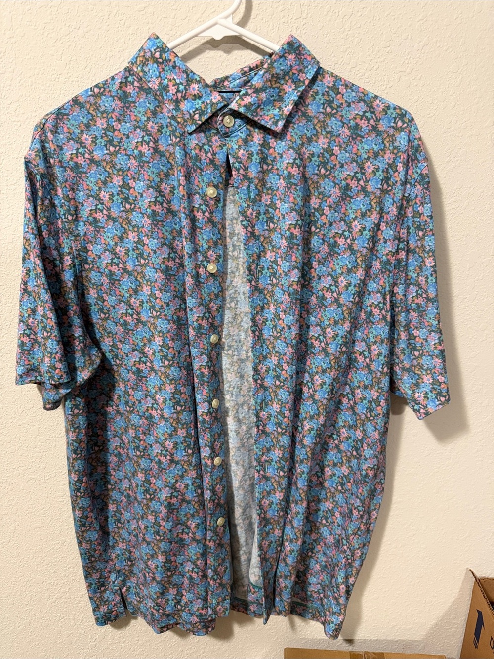 Daniel Cremieux Blue and Pink Floral Short Sleeve Button-Down Shirt